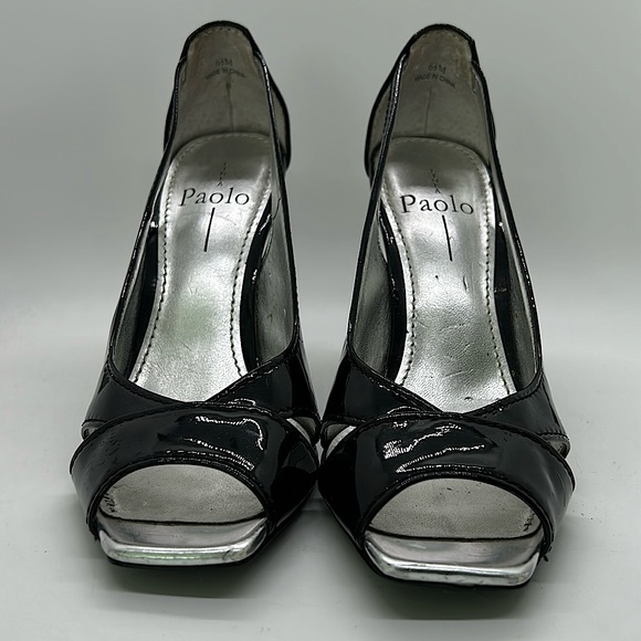 Linea Paolo Sexy Black/Silver Peep Toe Stiletto Heels Shoes **Size 6.5**🔥🔥 - Picture 2 of 9